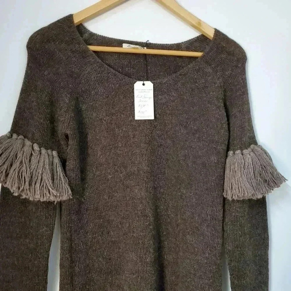 NWT Raven + Lily Brown Handmade Knit Fringe Sleeve Sweater Dress size XS - Picture 2 of 6